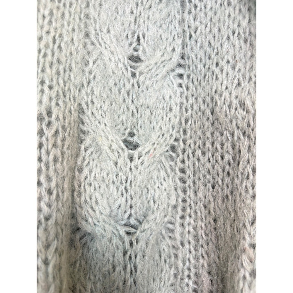 Pamella Hand Knit Mohair Blend Cable Knit V-Neck Sweater Sage Green Womens - Picture 5 of 12